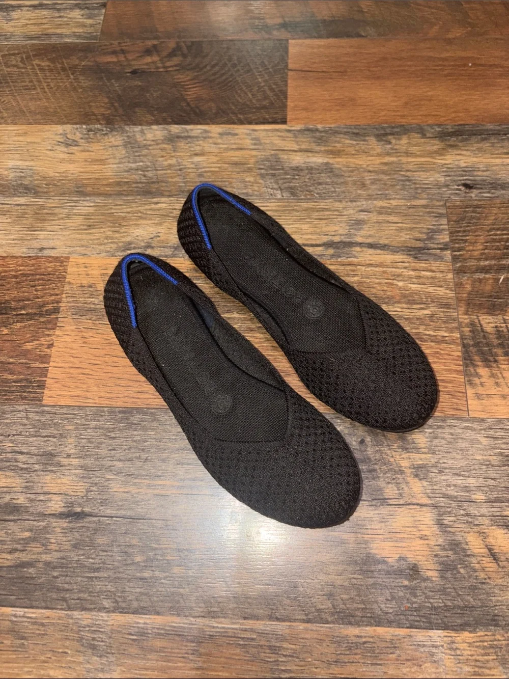 Rothy's Black Knit Ballet Flats with Blue Trim